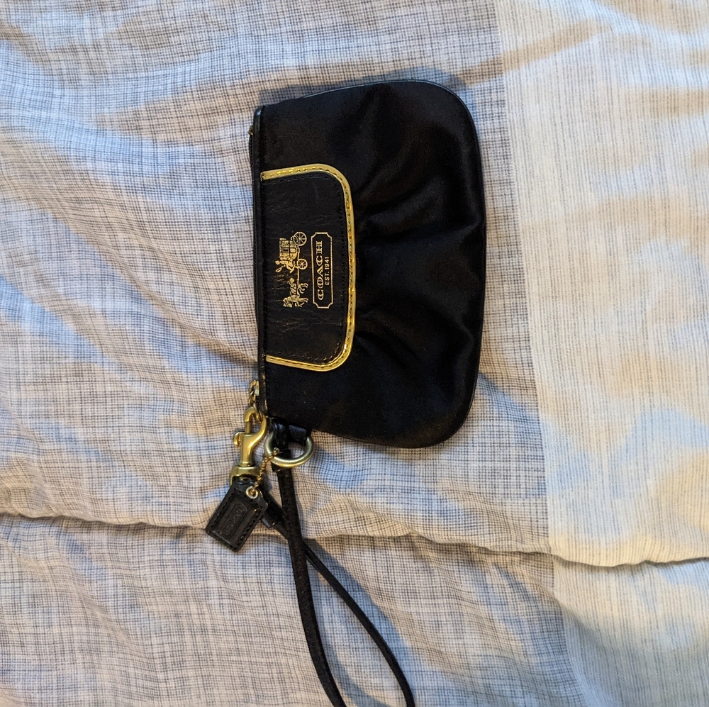 Black satin Coach wristlet
